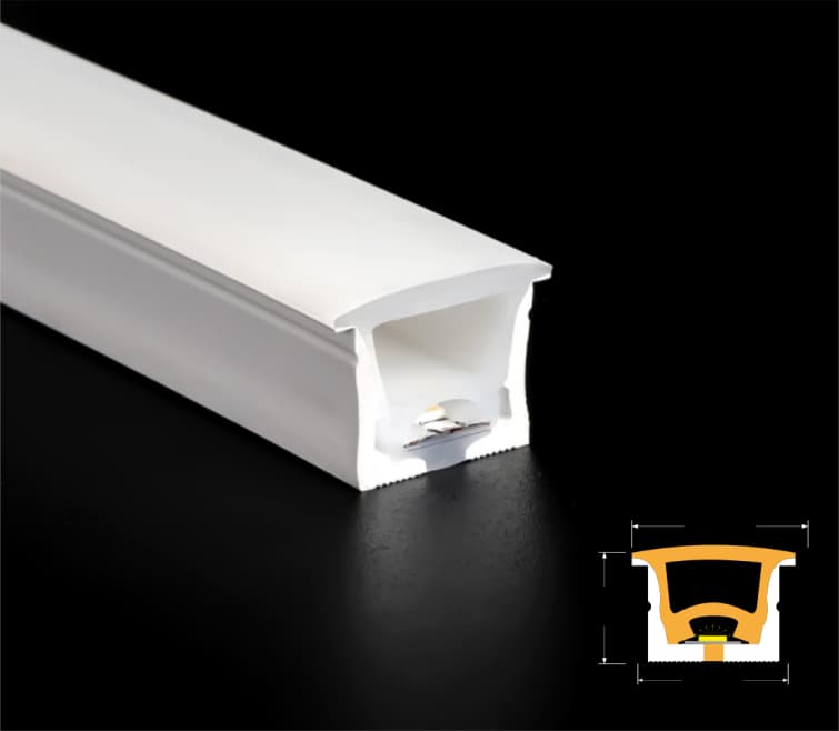 14 × 14 mm flanged silicone LED strip cross-section