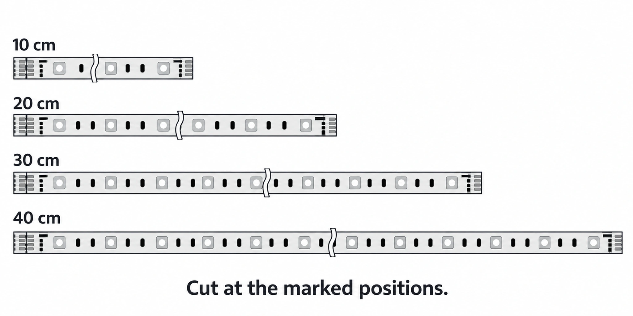 10, 20, 30 and 40 cm cutting-option illustration